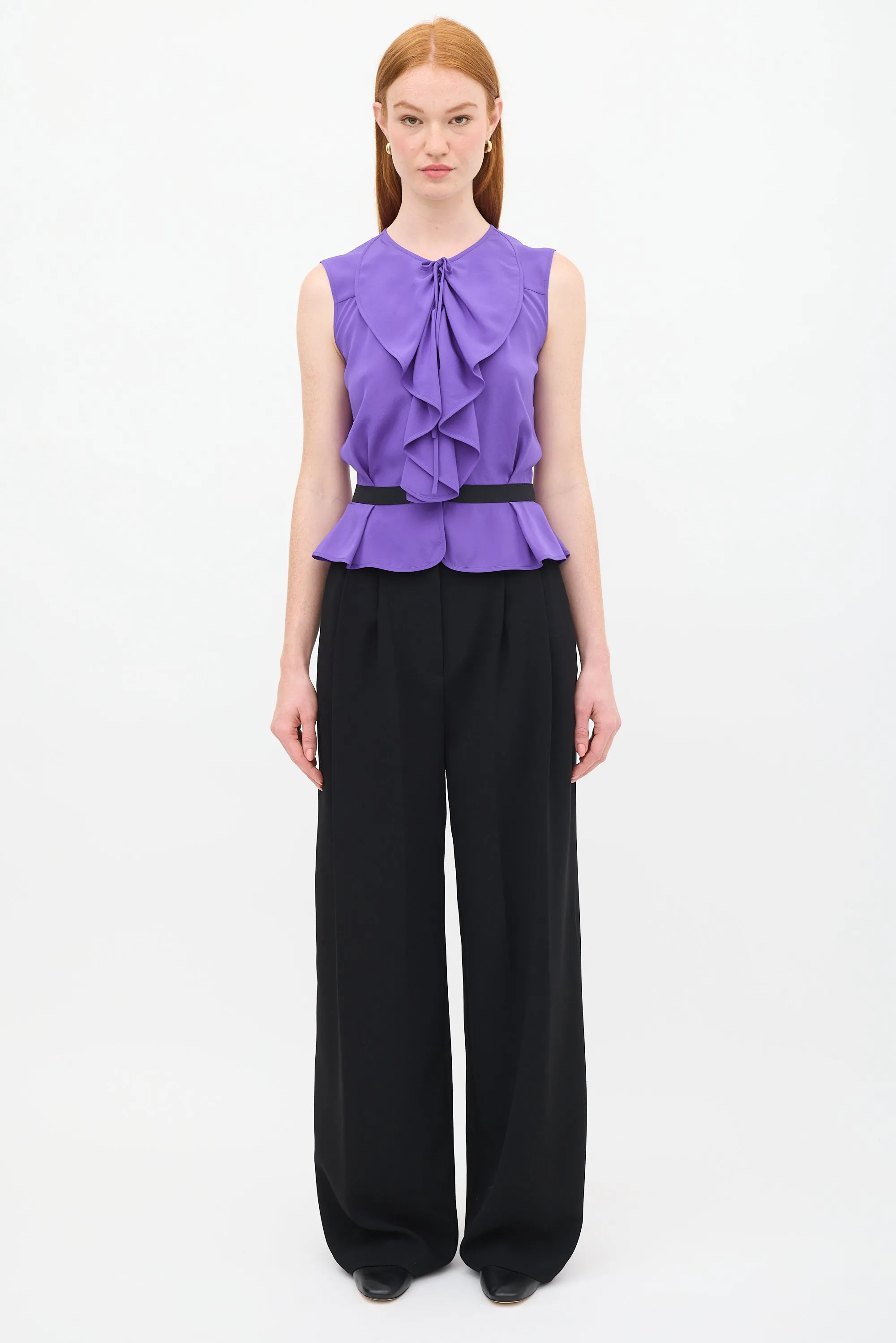 Purple Silk Ruffled Peplum Top