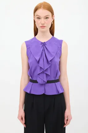 Purple Silk Ruffled Peplum Top