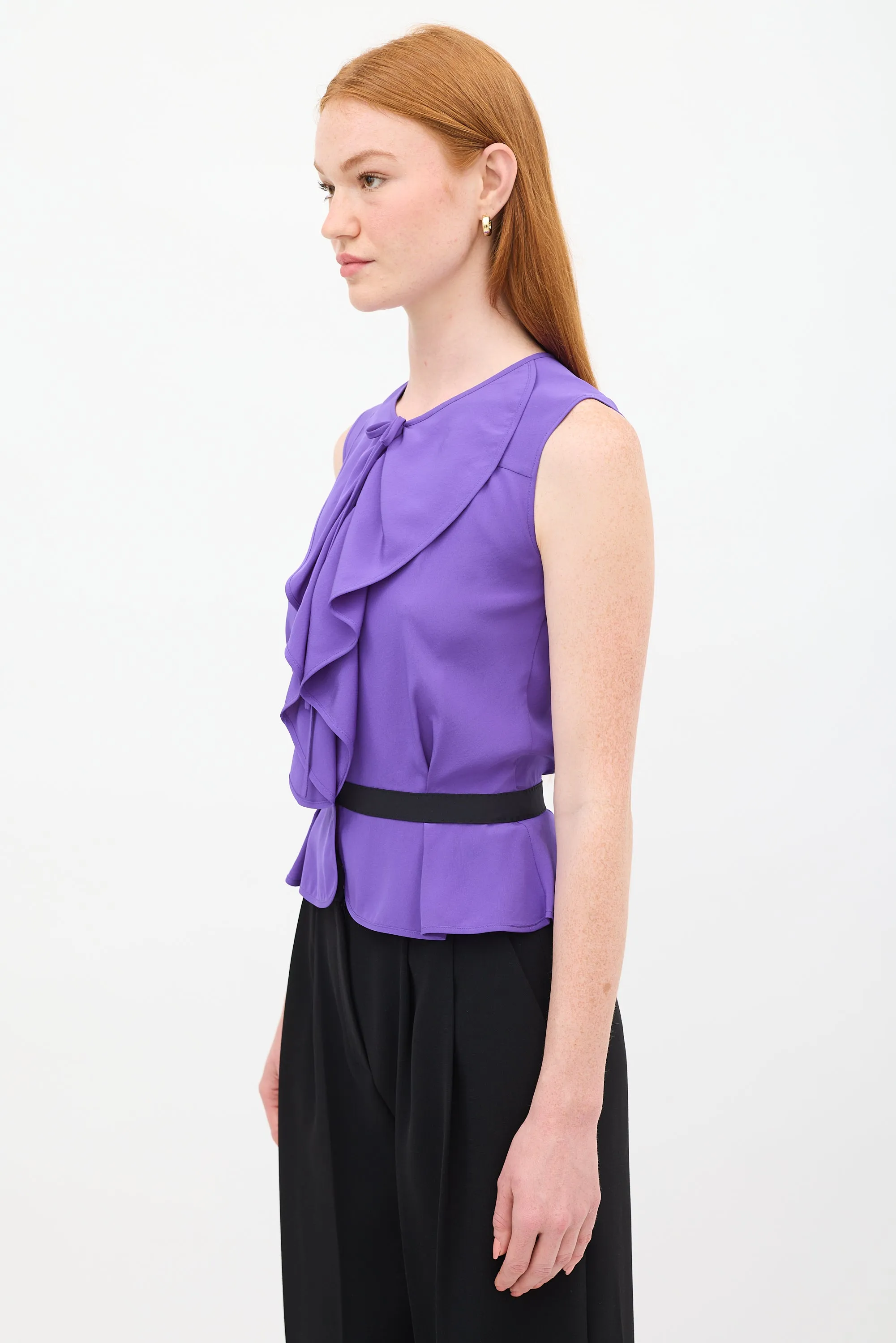 Purple Silk Ruffled Peplum Top