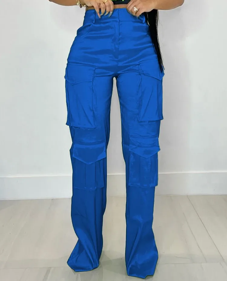 Satin Multi Pockets Cargo Pants