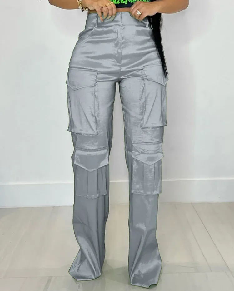 Satin Multi Pockets Cargo Pants