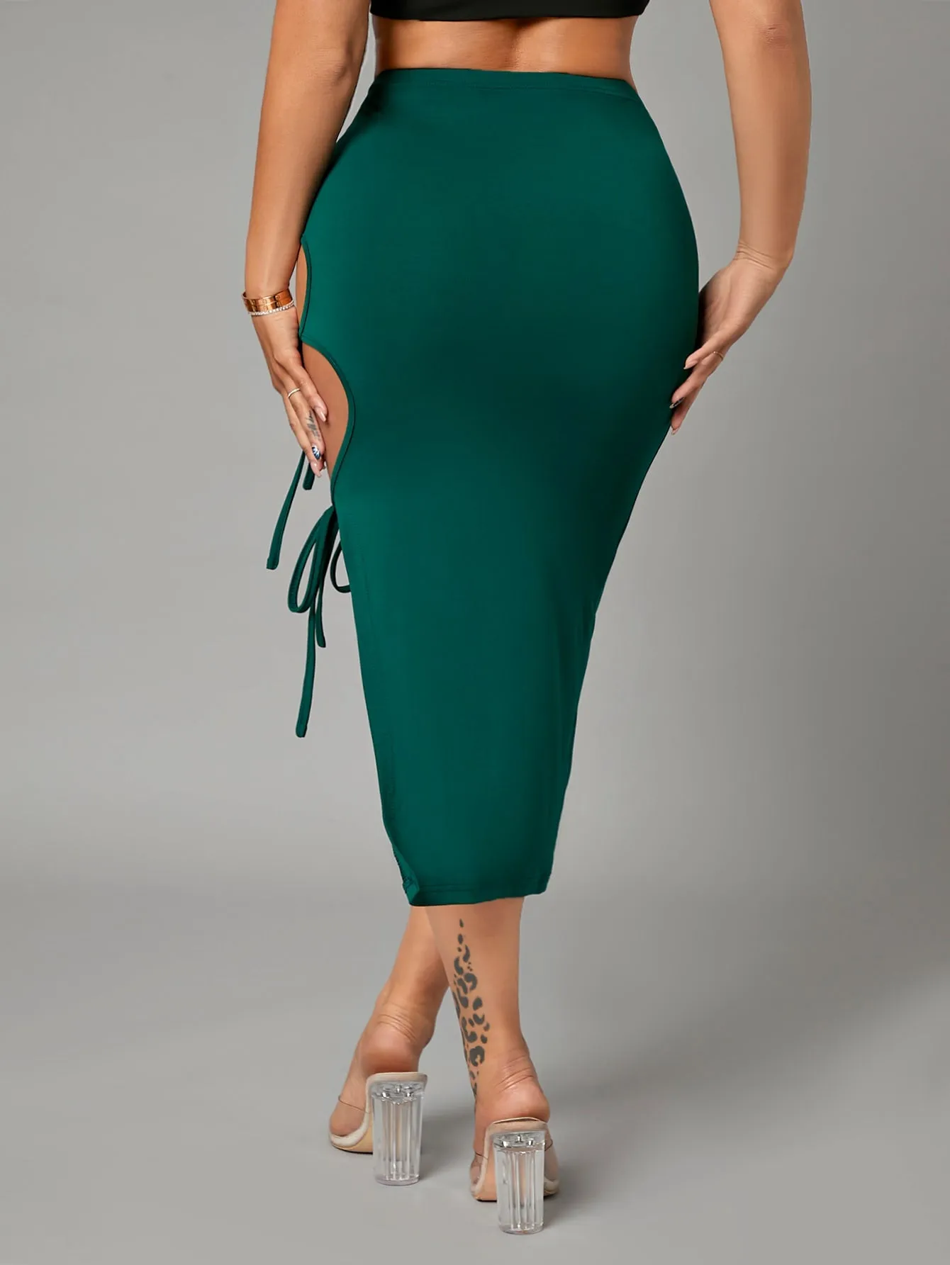 Sexy Plain Knot High Waist Midi Women Skirt