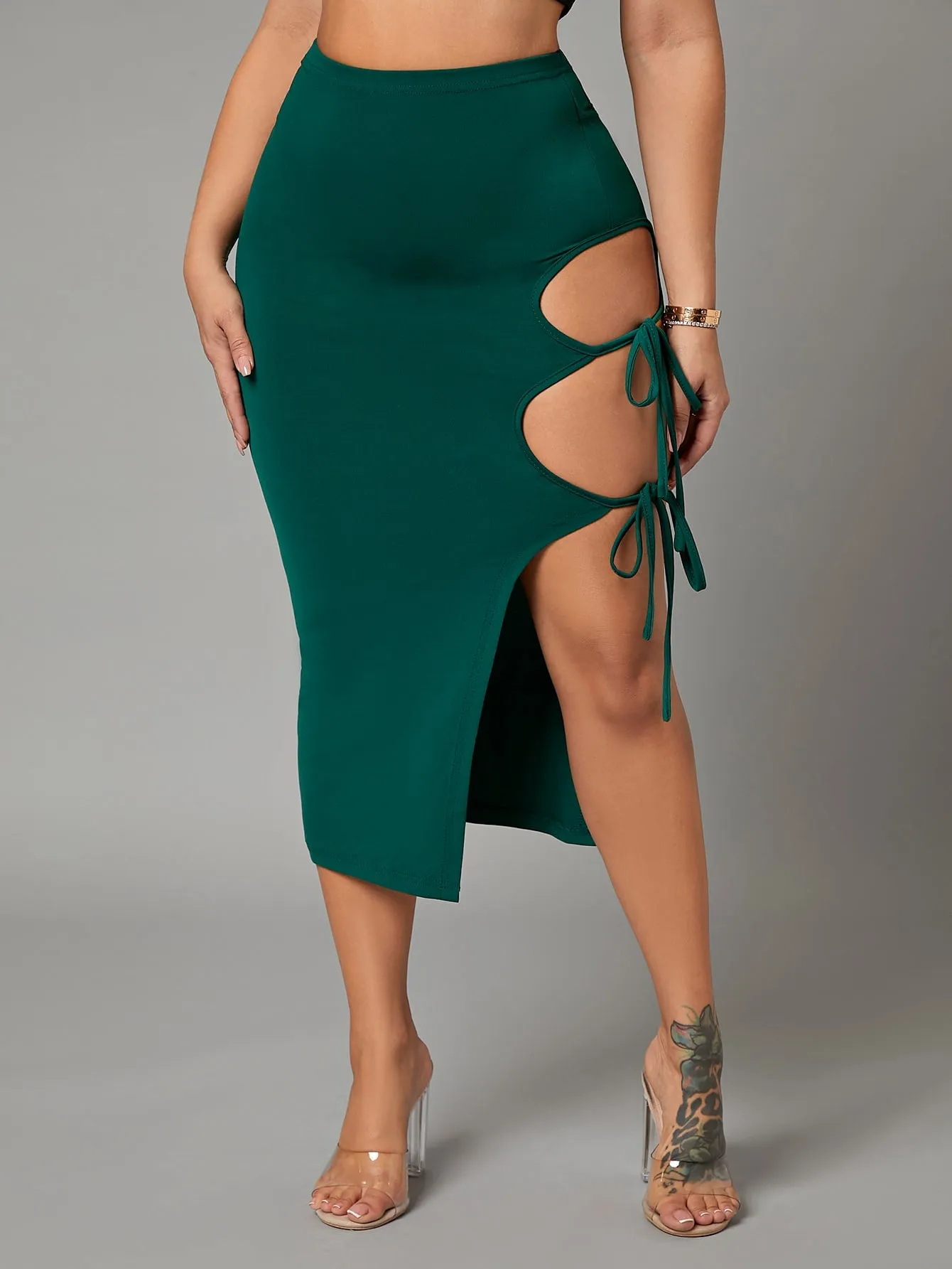 Sexy Plain Knot High Waist Midi Women Skirt