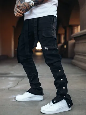 Snap Cargo Jeans in Jet Black