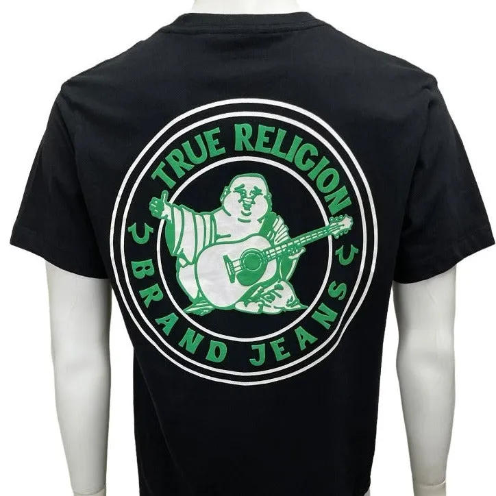 True Religion Black and Green Men's Graphic Tees 100% Cotton T-shirt