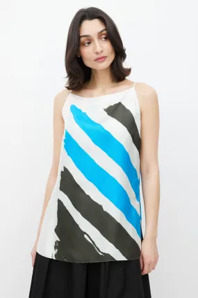 White & Multicolour Stripe Silk Tank Top