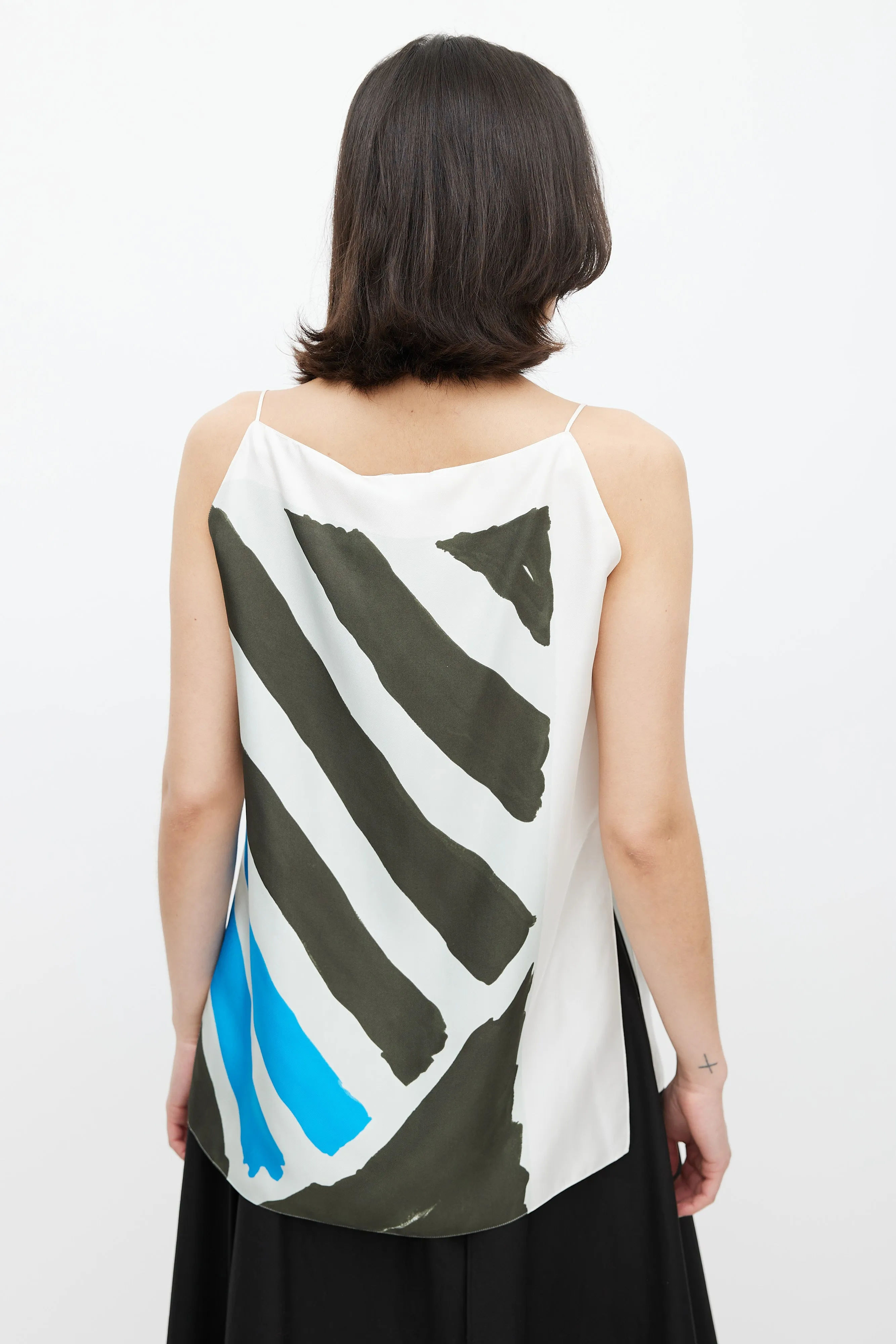 White & Multicolour Stripe Silk Tank Top