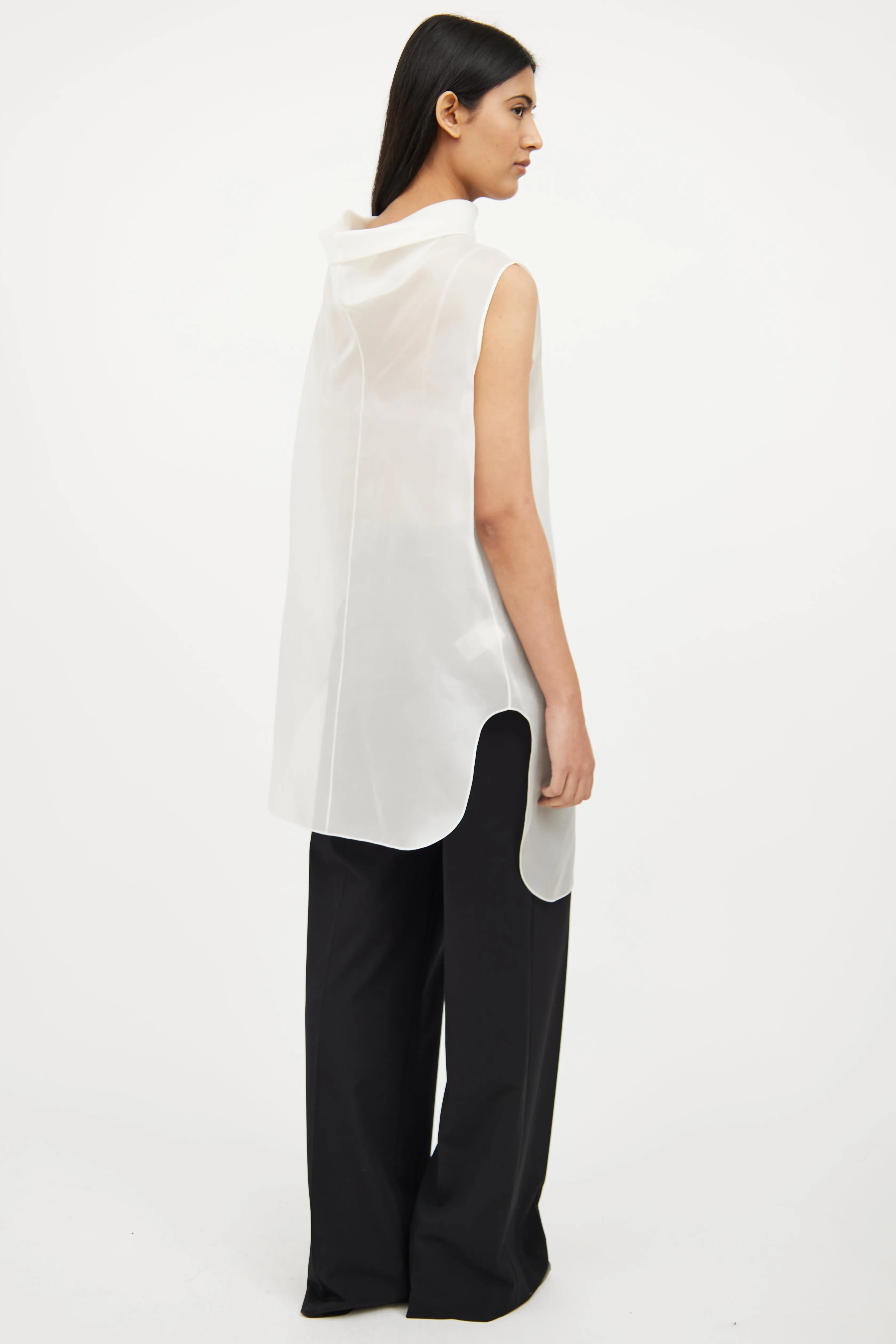 White Silk Sheer Sleeveless Top