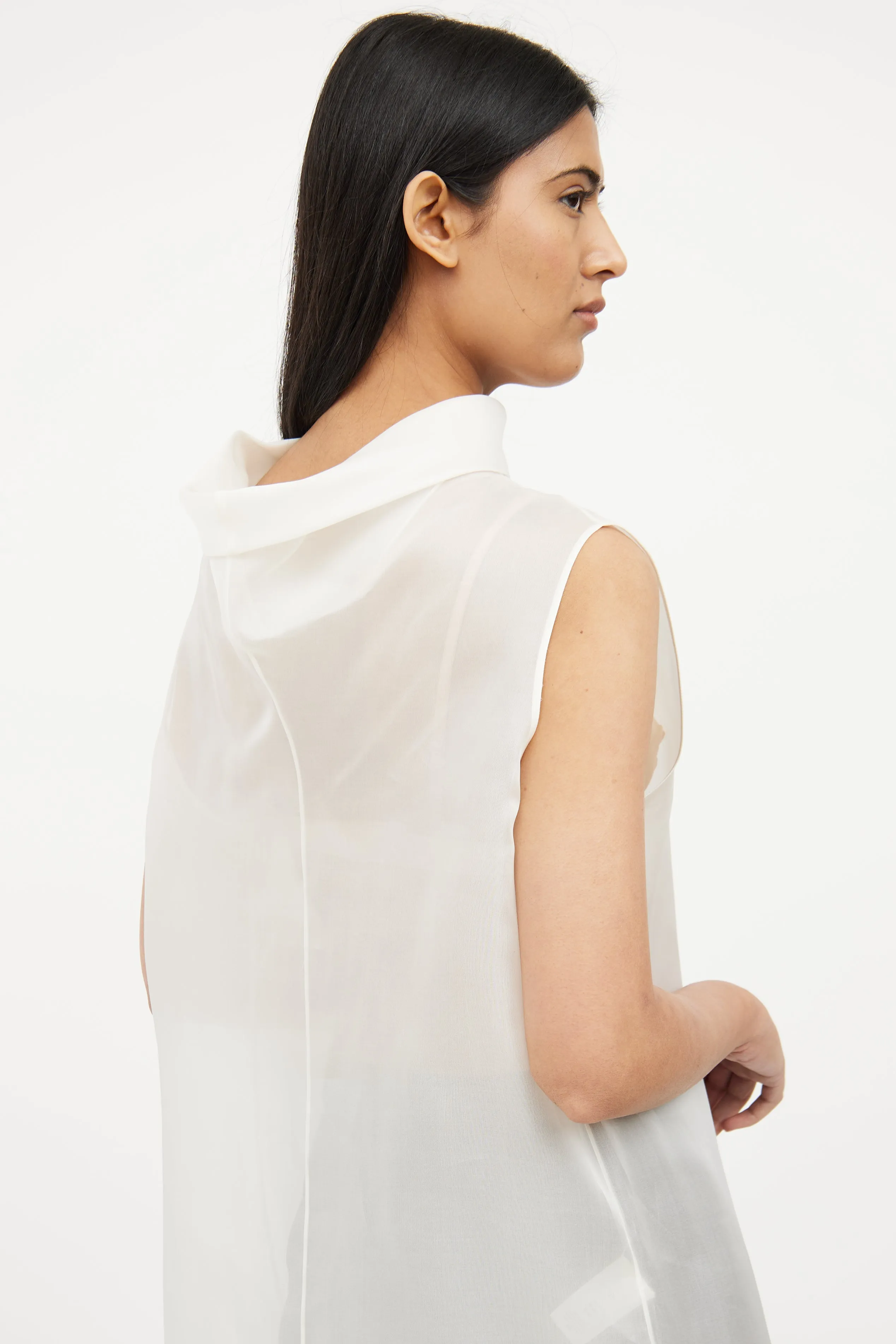 White Silk Sheer Sleeveless Top