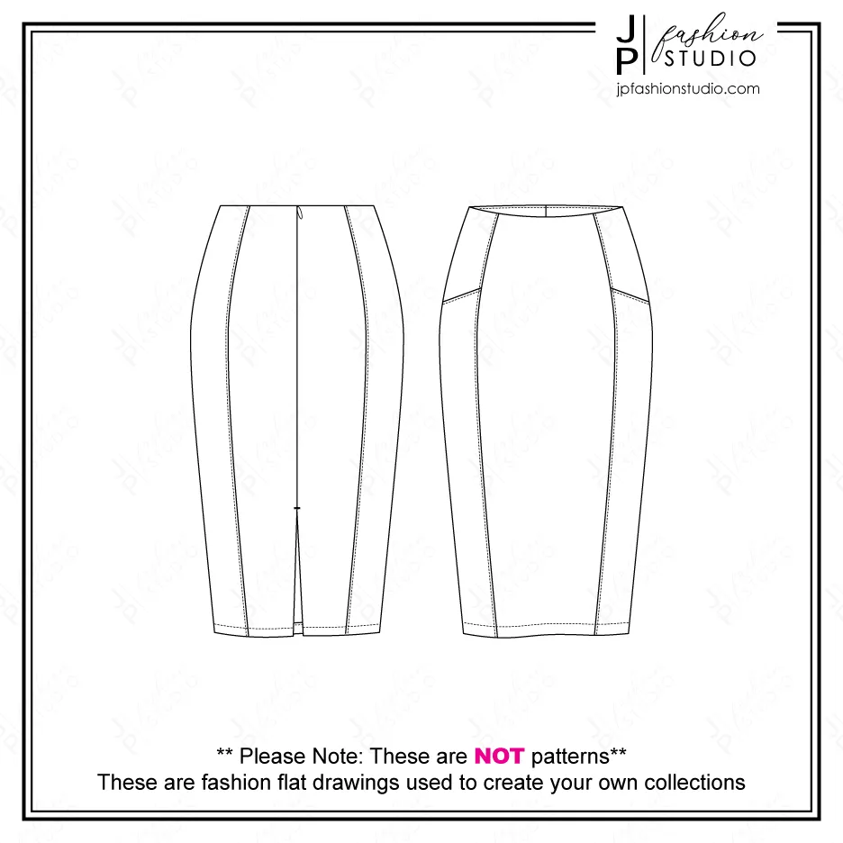 Women Pencil Skirts Sketches (2 styles) / Fashion Flat Sketches / Skirts Technical Drawings for Adobe Illustrator