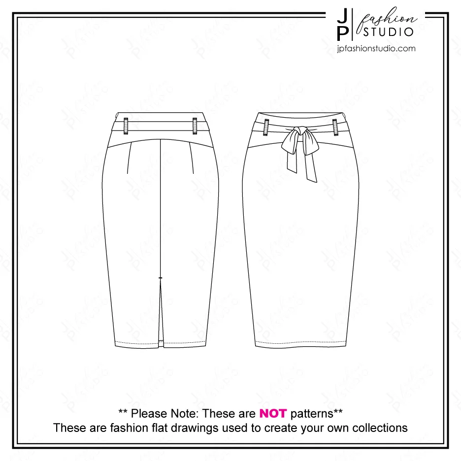 Women Pencil Skirts Sketches (2 styles) / Fashion Flat Sketches / Skirts Technical Drawings for Adobe Illustrator