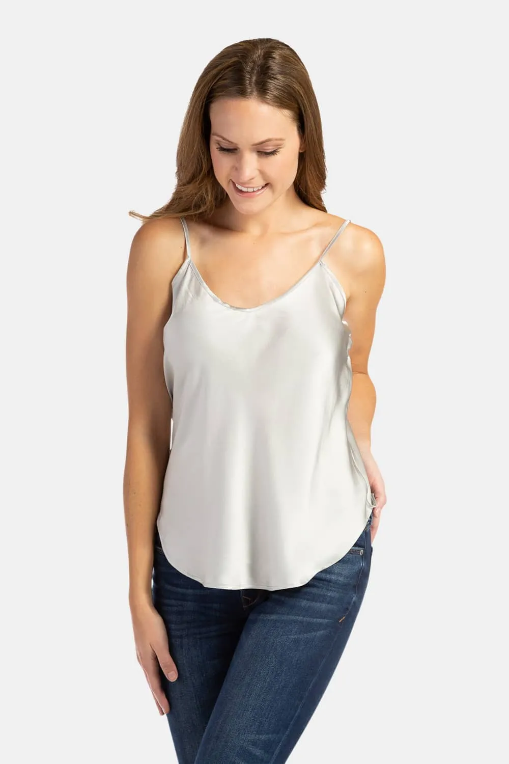 Women's 100% Pure Mulberry Silk Camisole Tank Top with Adjustable Spaghetti Straps - IMPROVED FIT